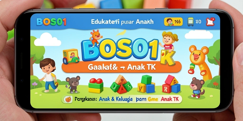 Antarmuka interaktif dari BOS01 dengan permainan edukatif untuk anak TK.