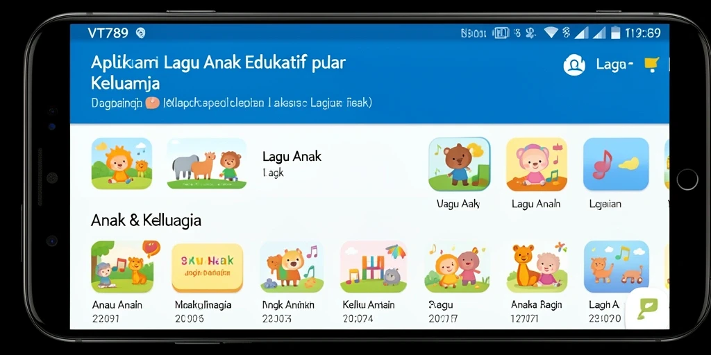 Antarmuka aplikasi VT789 yang ramah anak dengan berbagai lagu menarik.